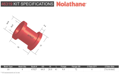 SUITABLE FOR 200/300 SERIES LANDCRUISER  | NOLATHANE | Trailing Arm Bush Kit - Rear (Lower)